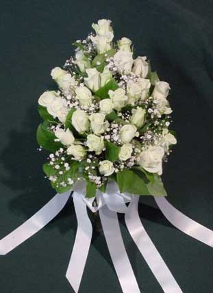 Bridal Bouquet - White Roses and Ribbons